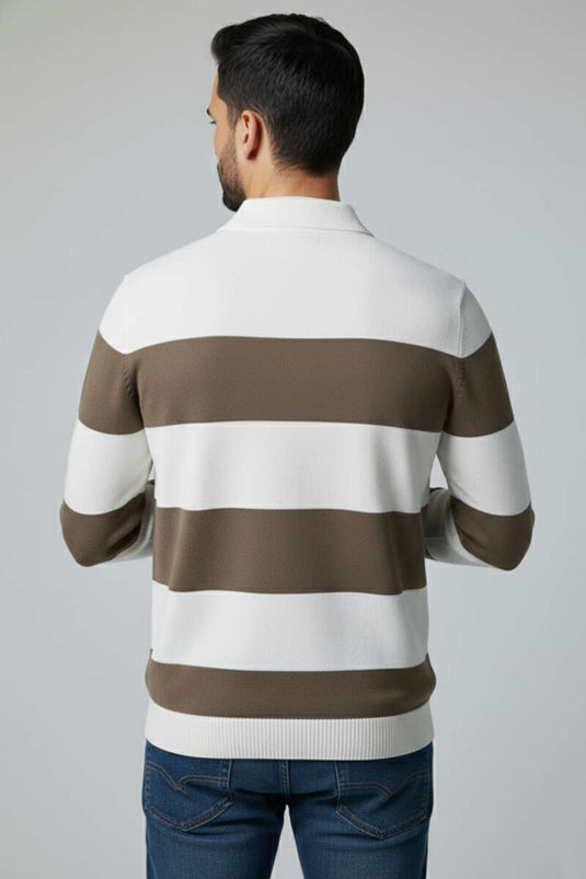 Men's Knitted Sweater with Zip Collar, Mink Color