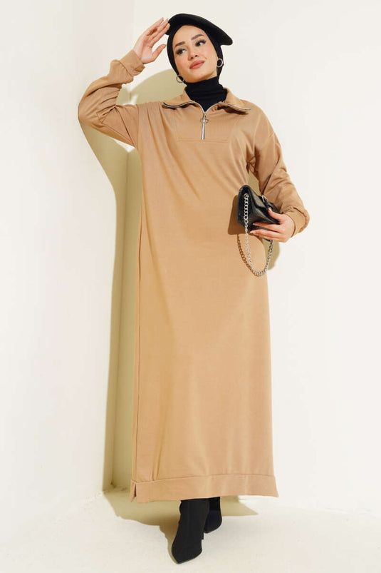 Robe Col Zippée Deux Fils Camel