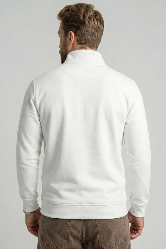 Sweat-shirt pour homme à deux fils avec fermeture éclair Yaka, écru