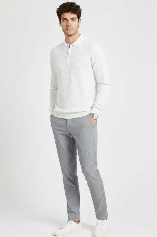 Gebreide herentrui met ritssluiting in de kraag, wit