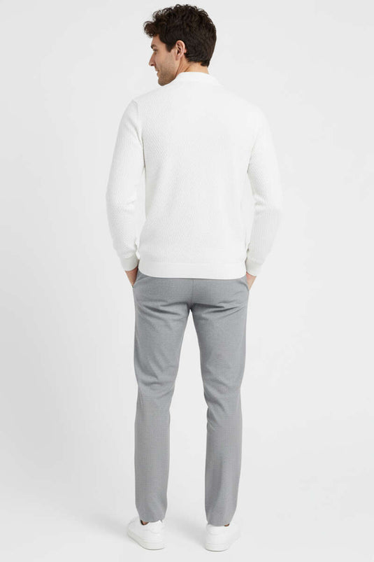 Gebreide herentrui met ritssluiting in de kraag, wit