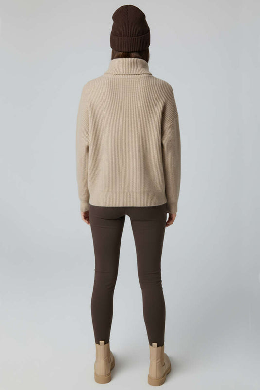 Latte Knitted Sweater with Zip Collar