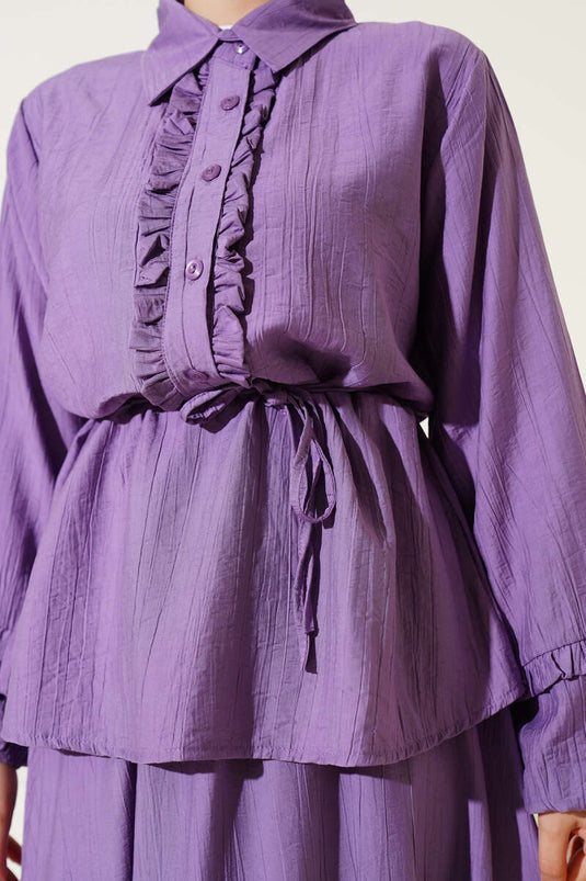 Tweedelig pak met ruches en rok, lila