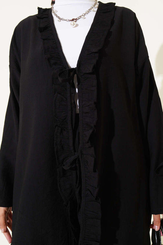 Geplooid tweedelig pak met detail, zwart