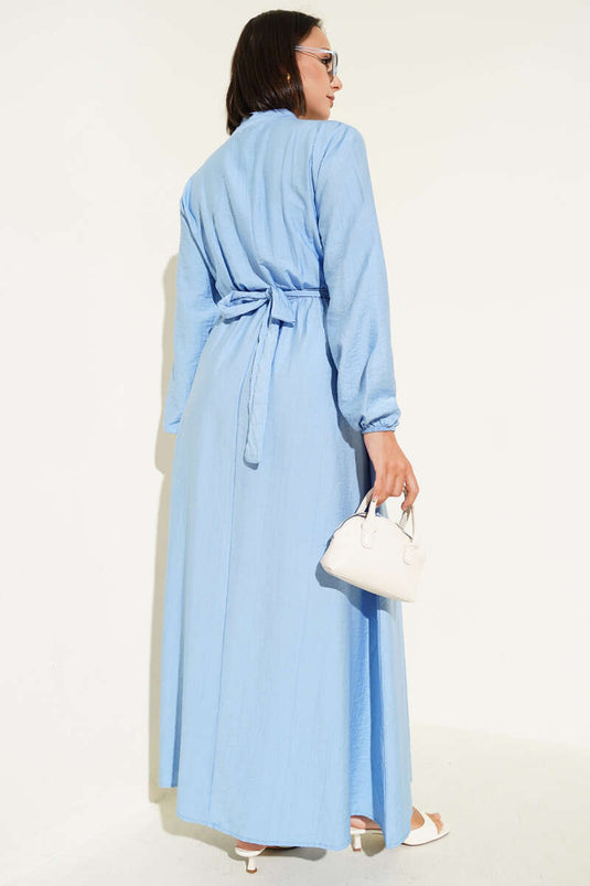 Ruffle Detailed Belted Dress Blue