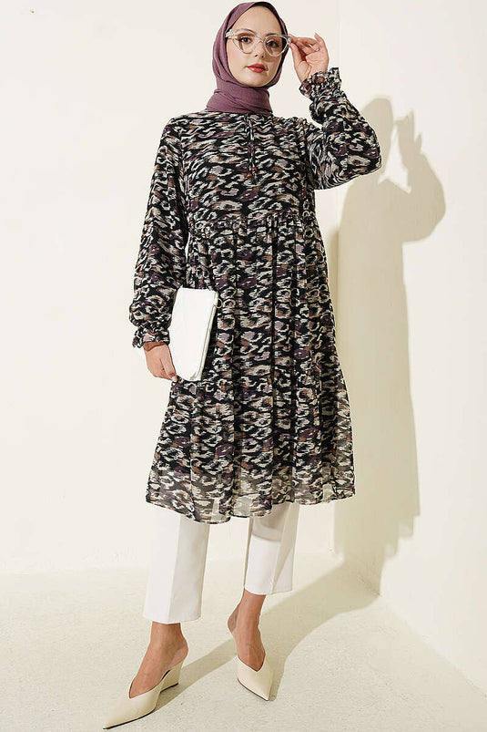 Purple Ruffled Collar Chiffon Tunic