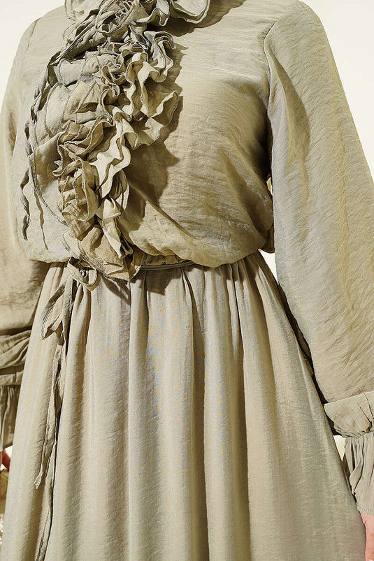 Robe à volants avec taille élastique kaki