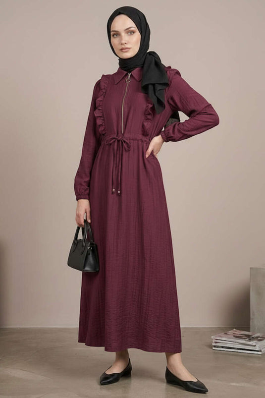 Robe à volants avec ceinture à passants Bordeaux