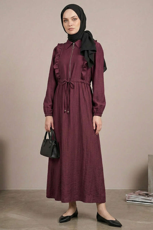 Robe à volants avec ceinture à passants Bordeaux