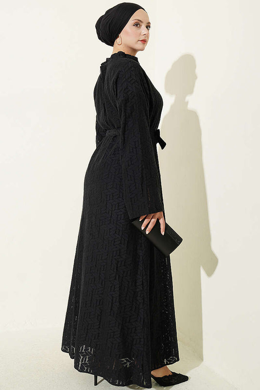 Schwarzes Rüschiges Spitzenkleid