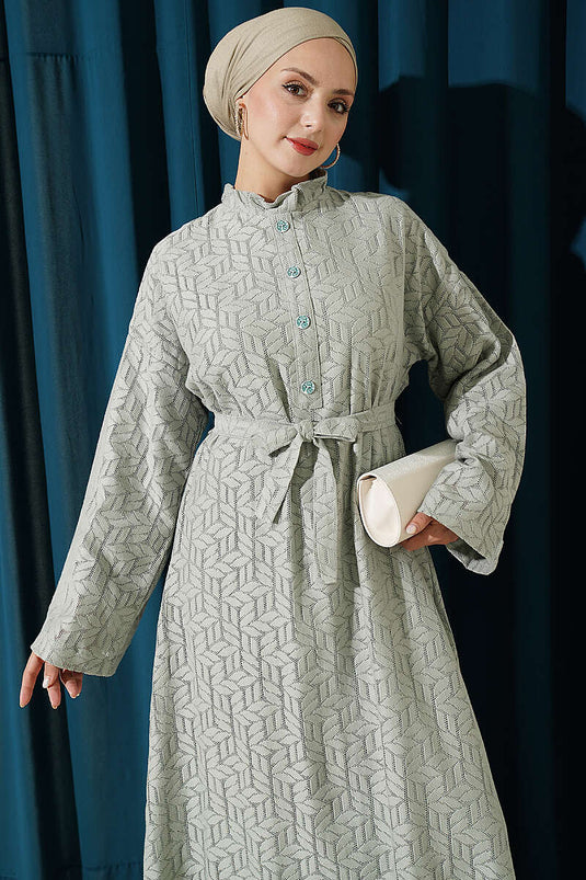 Robe En Dentelle À Col Volanté Vert Eau
