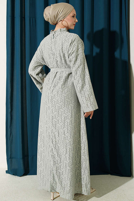 Robe En Dentelle À Col Volanté Vert Eau