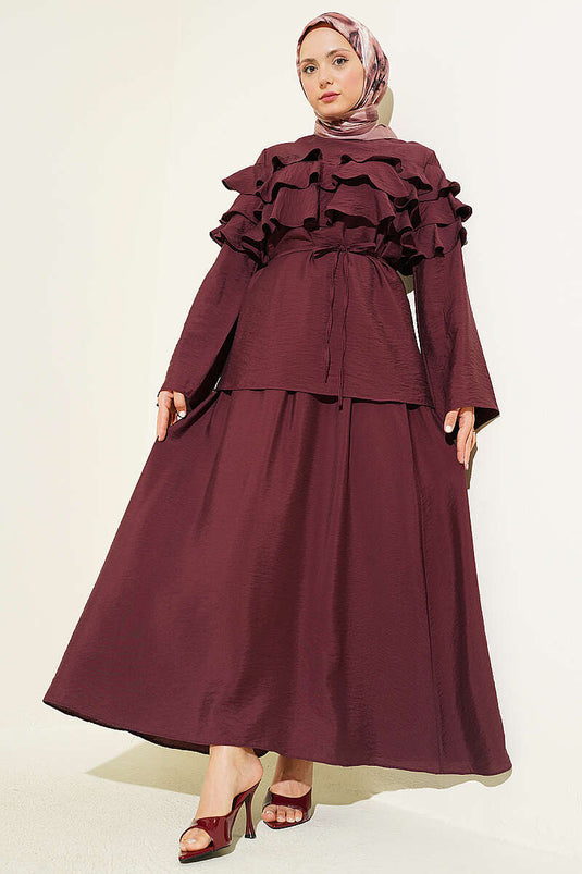 Ensemble Deux Pièces Modeste avec Jupe à Volants Couleur Mûre