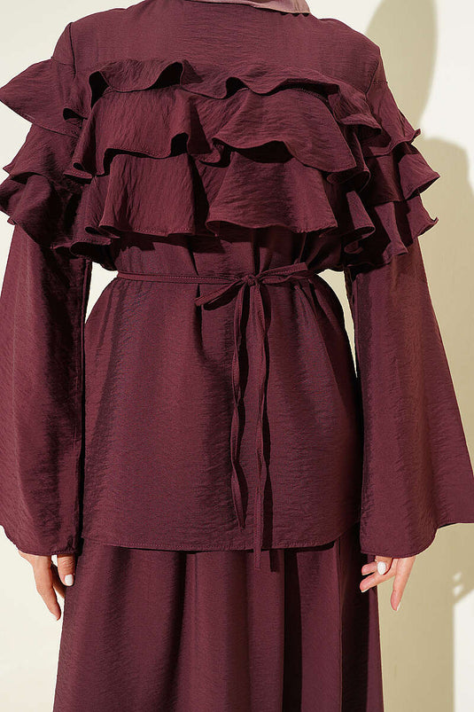 Ensemble Deux Pièces Modeste avec Jupe à Volants Couleur Mûre