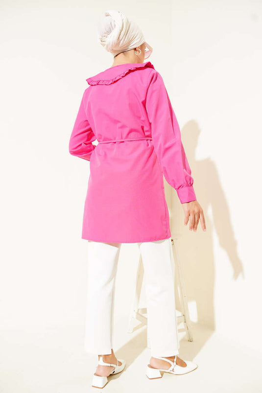 Yaka Fırfırlı Fiyonklu Tunik Fusya