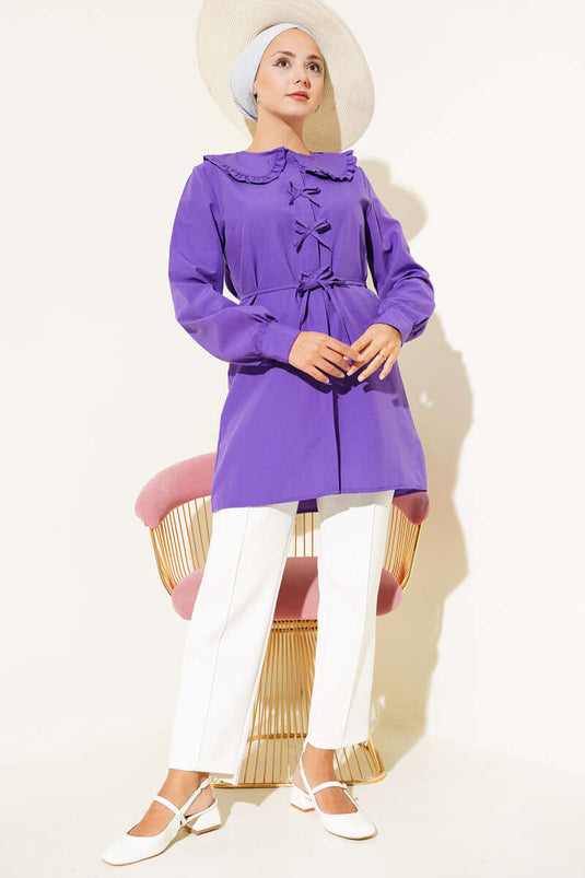 Tuniek met ruches en strik, paars