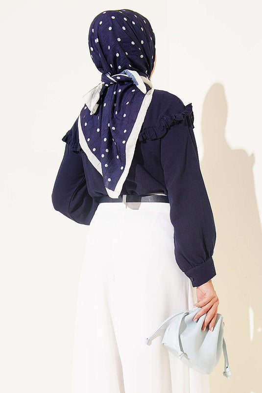 Chemise En Muslin À Volants Et Bordure En Dentelle Bleu Marine