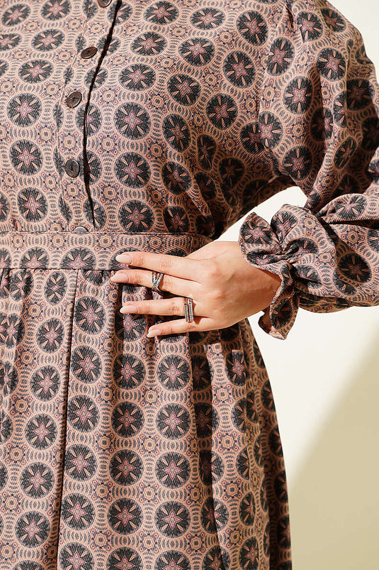 Robe Bohème Rose Froncée