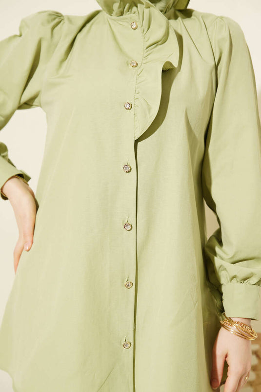 Chemise à volants avec boutons en pierre, couleur vert avocat