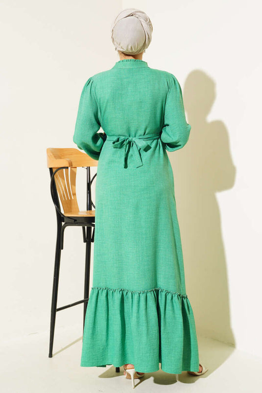 Vestido Volantes Cuello Verde