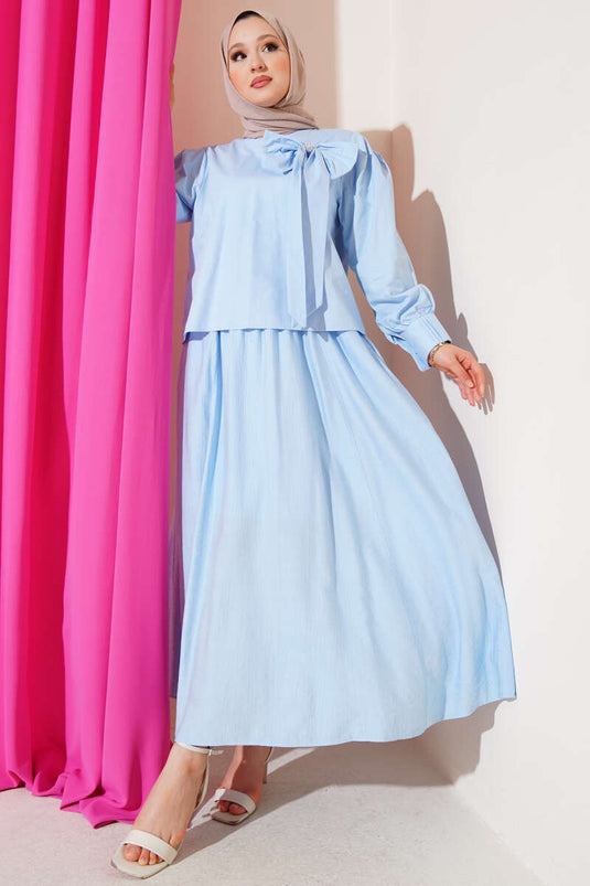 Yaka Fiyonk Aksesuarlı Bluz Bebe Mavi