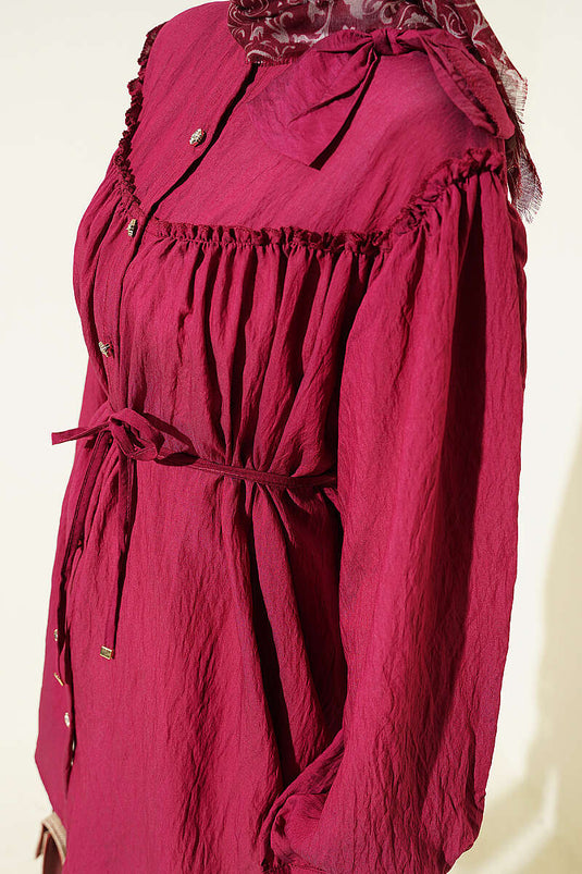 Collared Bow Detail Tunic Burgundy