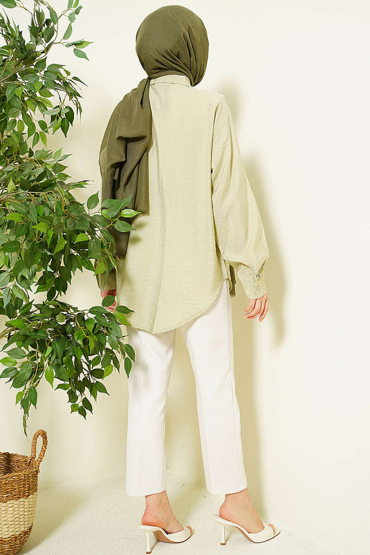 Basic Shirt with Collar Scarf in Pistachio Green