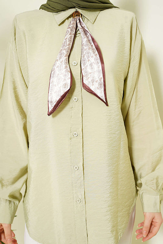 Basic Shirt with Collar Scarf in Pistachio Green
