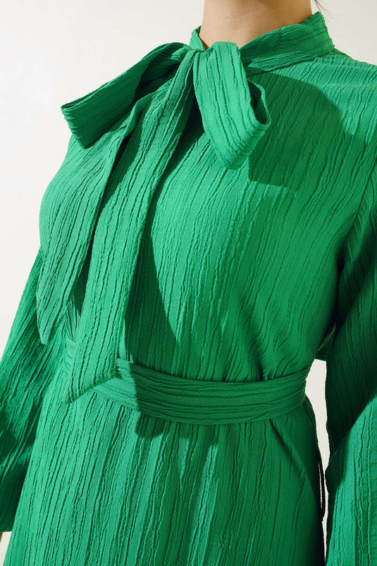 Robe Col Foulard Ceinturée Vert