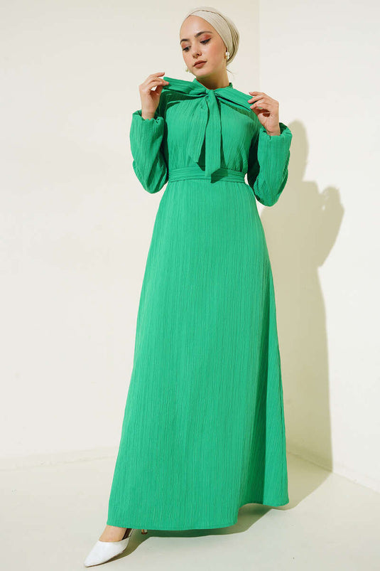 Robe Col Foulard Ceinturée Vert