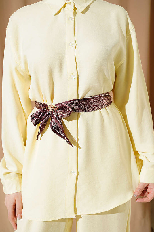 Ensemble décontracté deux pièces avec ceinture et foulard Yaka, jaune