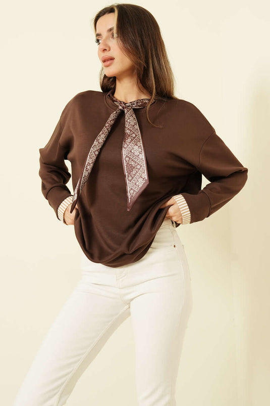 Sweatshirt Loyşa à col foulard marron