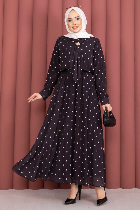 Ensemble jupe à pois avec foulard Yaka noir