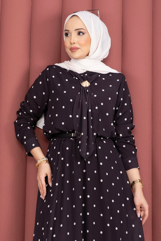 Ensemble jupe à pois avec foulard Yaka noir