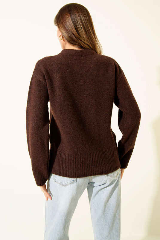 Weicher Strickpullover mit Halstuch, Kaffee