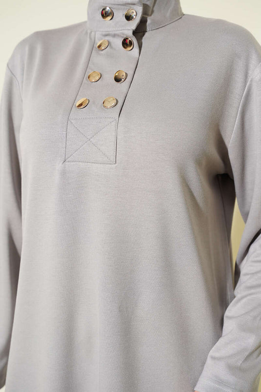 Zweiteiliger Anzug „Loysha“ mit goldfarbenem Kragen und Knöpfen, Grau