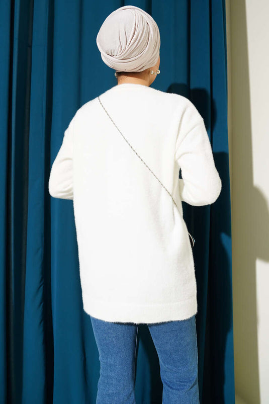 Yaka İncili Sakallı Tunik Ekru