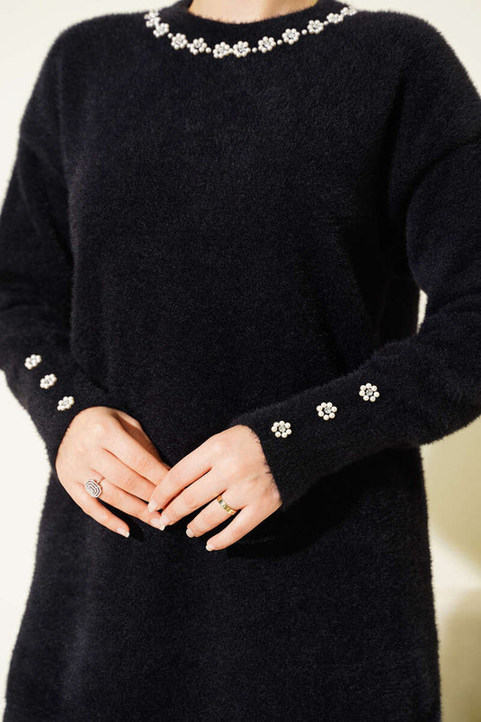 Barttunika mit Perlenkragen Schwarz