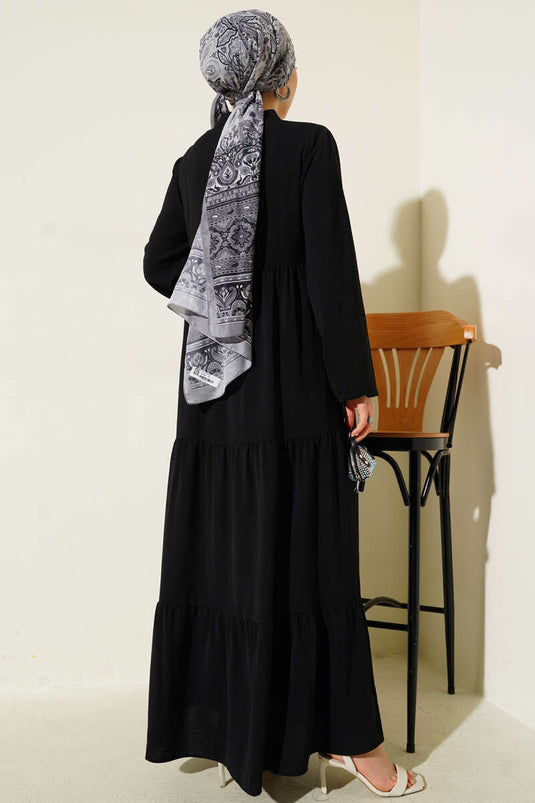 Black Layered Dress with Lace Collar Detail