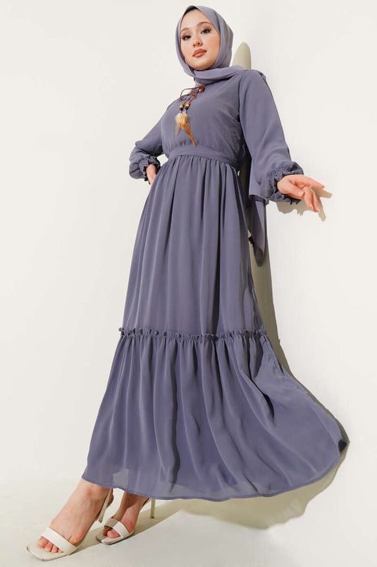 Collared Belted Dress in Gray