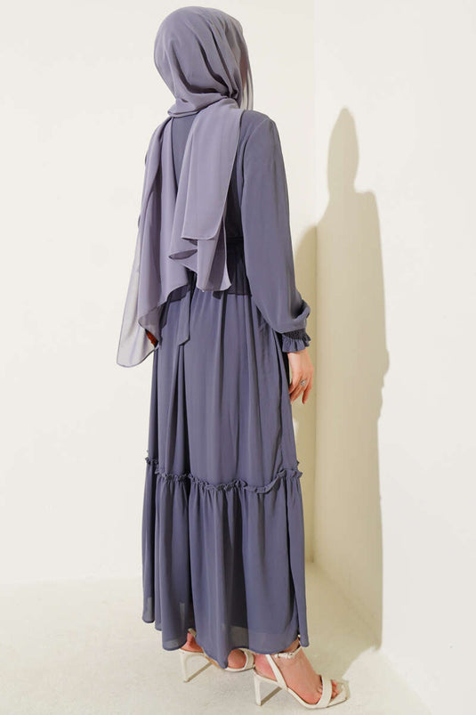 Collared Belted Dress in Gray