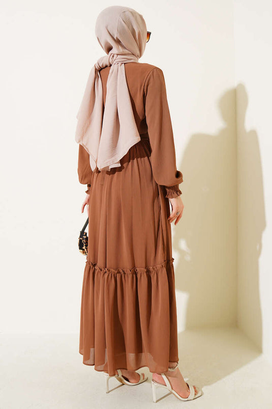 Cinnamon Dress with Drawstring Collar and Belt