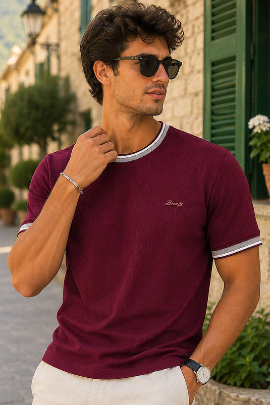 Yaka Kol Ribanalı Loyşa Erkek T-shirt Bordo