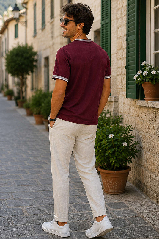 Yaka Kol Ribanalı Loyşa Erkek T-shirt Bordo