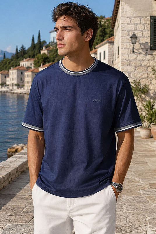 Yaka Kol Ribanalı Loyşa Erkek T-shirt Lacivert