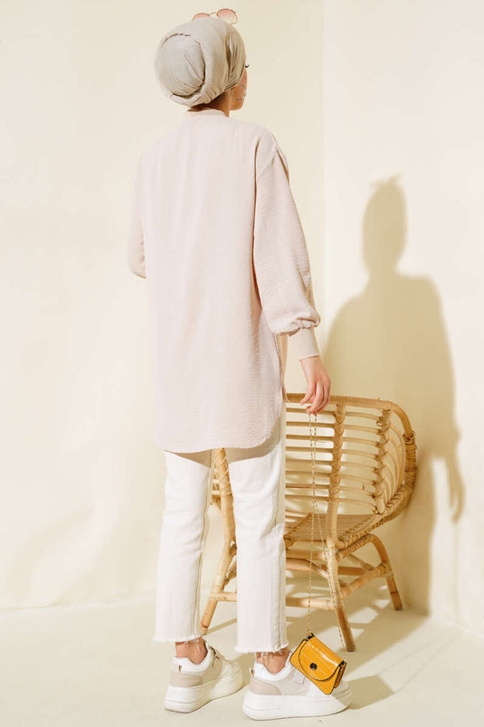 Yaka Kol Ribanalı Tunik Bej