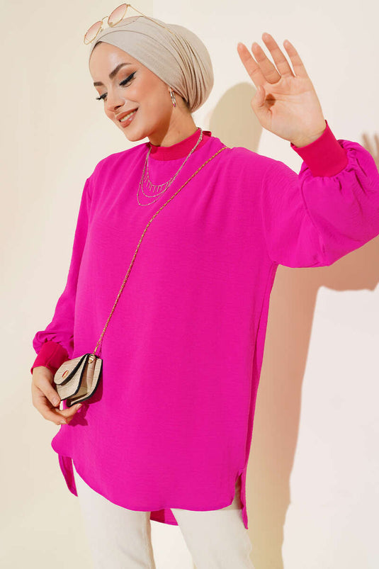 Yaka Kol Ribanalı Tunik Fuşya