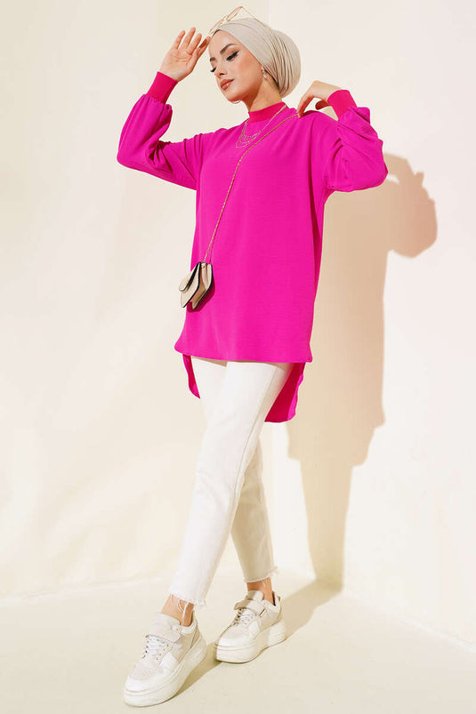 Yaka Kol Ribanalı Tunik Fuşya