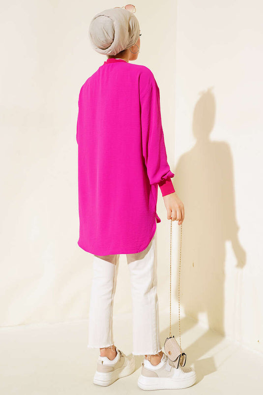Yaka Kol Ribanalı Tunik Fuşya
