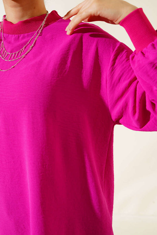 Yaka Kol Ribanalı Tunik Fuşya